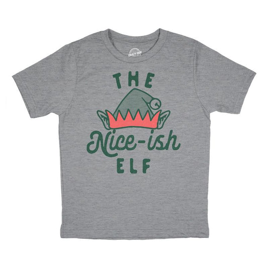 تي شيرت شبابي بعنوان "The Nice Ish Elf" يحمل نكتة عن سلوكيات الجان في عيد الميلاد للأطفال - تي شيرت شبابي بعنوان "Crazy Dog"