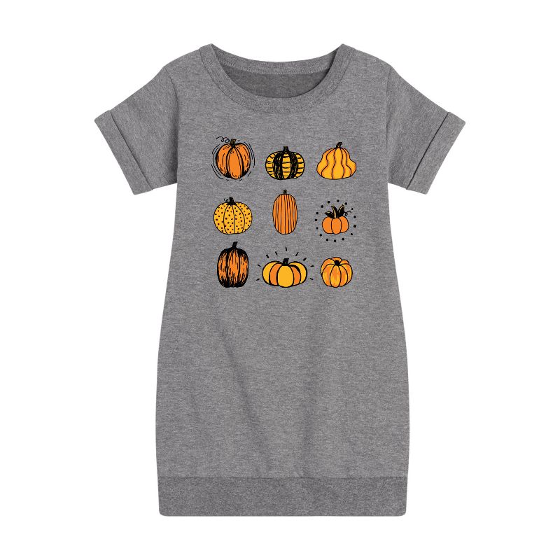 Girls' - Instant Message - Fall Pumpkin Mania Graphic Short Sleeve Fleece Dress