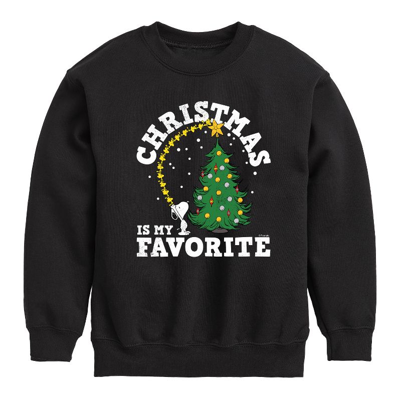 Boys' - Peanuts - Christmas Is My Favorite Graphic Long Sleeve Fleece Sweatshirt