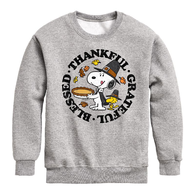 Boys' - Peanuts - Thankful, Grateful, Blessed Graphic Long Sleeve Fleece Sweatshirt