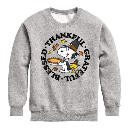Boys' - Peanuts - Thankful, Grateful, Blessed Graphic Long Sleeve Fleece Sweatshirt