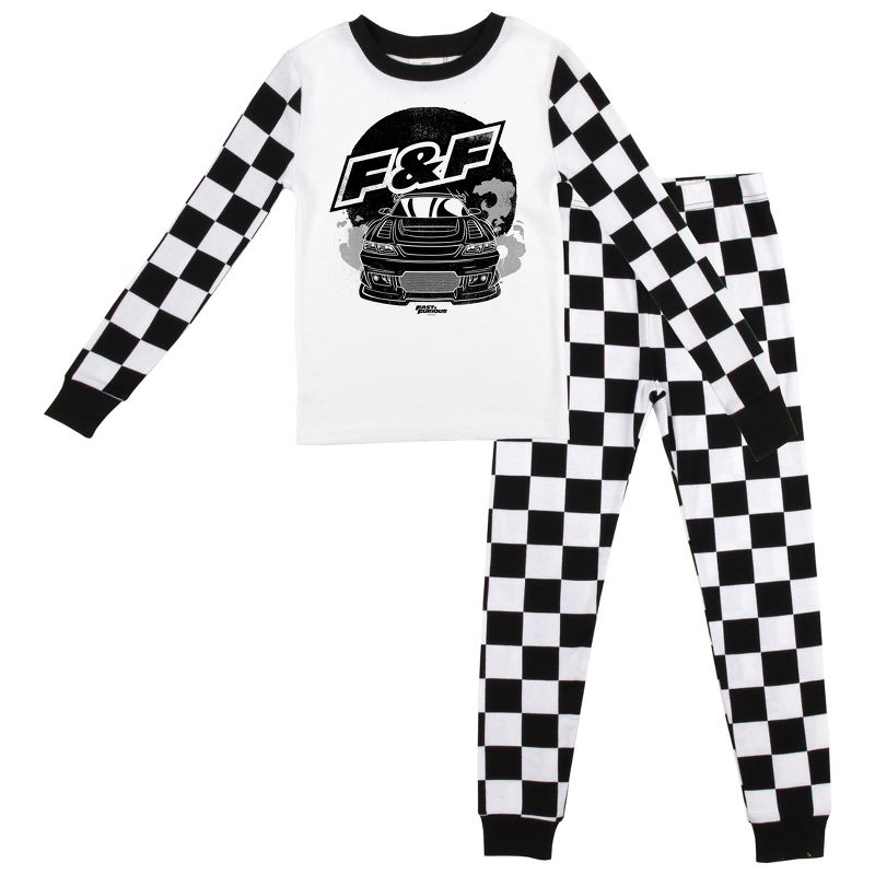 Fast & Furious Race Car Logo Long Sleeve Shirt & Checkerboard Sleep Pajama Pants Set
