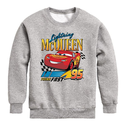 Boys' - Cars - Lightning McQueen Think Fast Graphic Long Sleeve Fleece Sweatshirt
