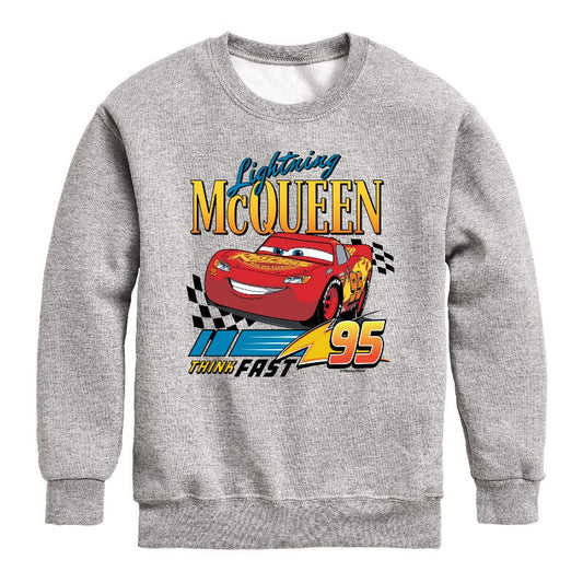 Boys' - Cars - Lightning McQueen Think Fast Graphic Long Sleeve Fleece Sweatshirt