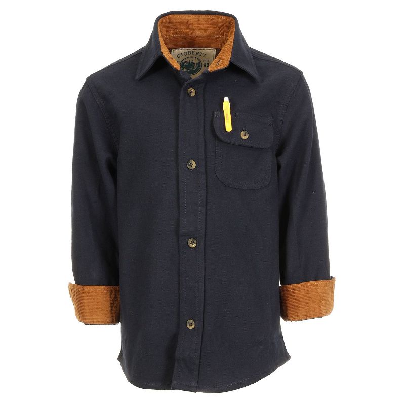 Gioberti Boy's Single Pocket Flannel Shirt with Corduroy Contrast (Part 2)