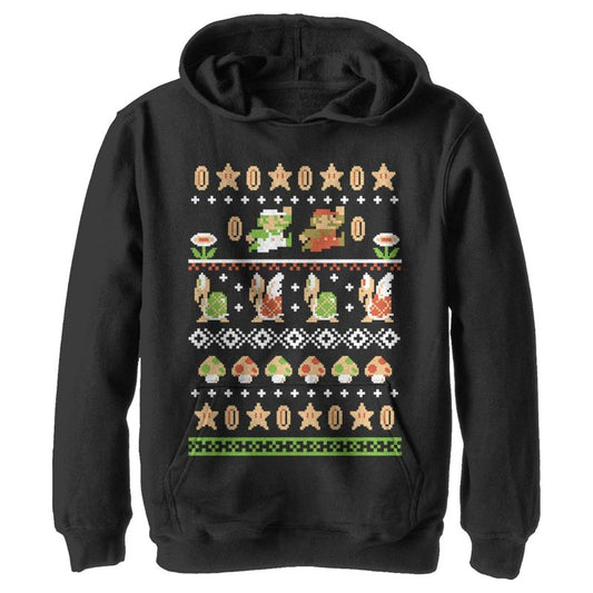 Boy's Nintendo Super Mario Bros Pattern Pull Over Hoodie