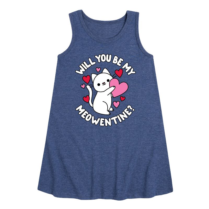 Girls' - Instant Message - Valentine's Day Be My Meowentine Graphic Sleeveless Aline Dress