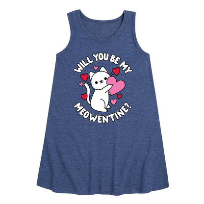Girls' - Instant Message - Valentine's Day Be My Meowentine Graphic Sleeveless Aline Dress