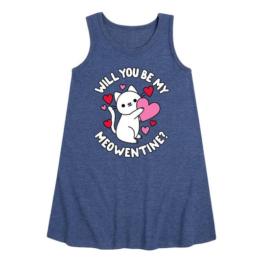 Girls' - Instant Message - Valentine's Day Be My Meowentine Graphic Sleeveless Aline Dress
