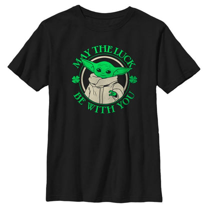 Boy's Star Wars The Mandalorian Grogu St. Patrick's Day May the Luck Be With You T-Shirt