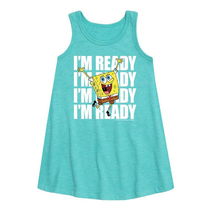 Girls' - SpongeBob SquarePants - I'm Ready Graphic Sleeveless Aline Dress