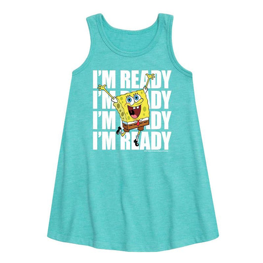 Girls' - SpongeBob SquarePants - I'm Ready Graphic Sleeveless Aline Dress