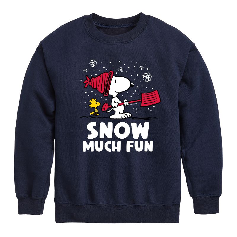 Boys' - Peanuts - Snoopy and Woodstock Snow Much Fun Graphic Long Sleeve Fleece Sweatshirt