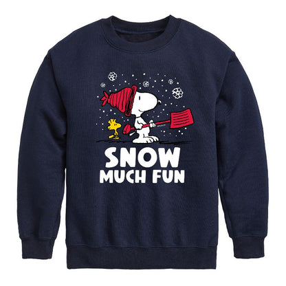 Boys' - Peanuts - Snoopy and Woodstock Snow Much Fun Graphic Long Sleeve Fleece Sweatshirt