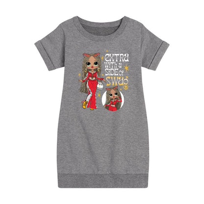 فستان بناتي - مفاجأة LOL! - إضافي مع جانب من Swag Graphic بأكمام قصيرة من الصوف
