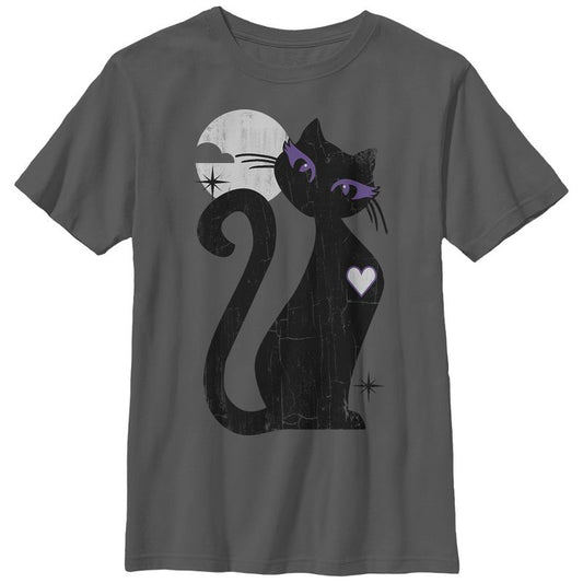 Boy's Lost Gods Halloween Full Moon Cat Heart T-Shirt