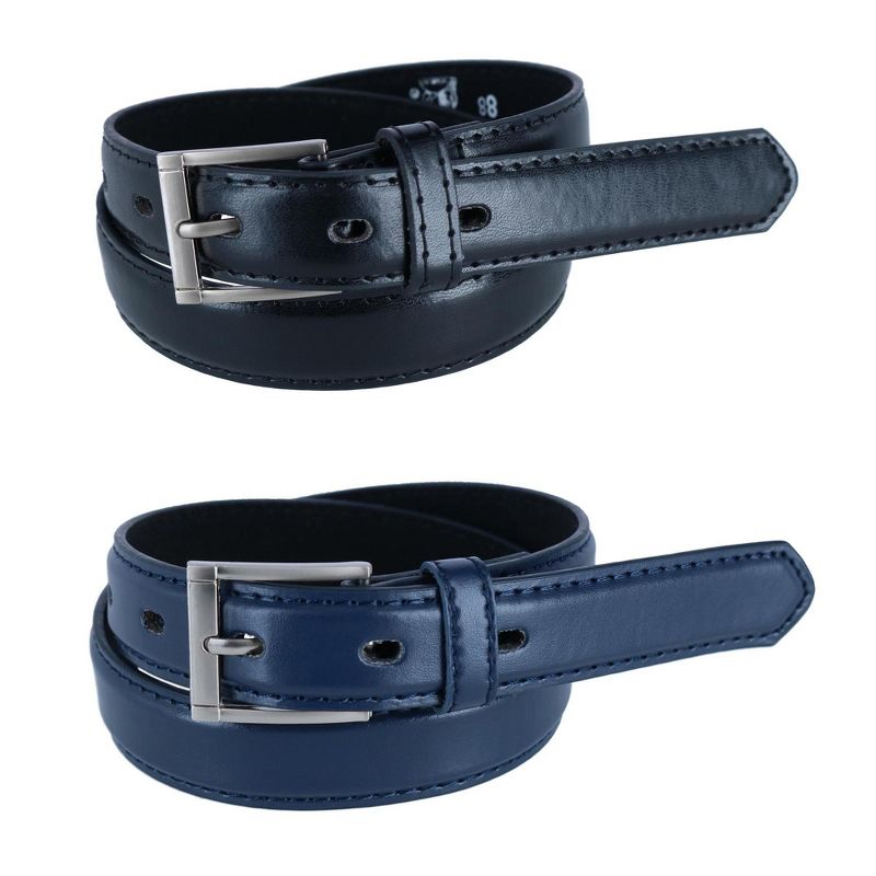CTM Kid's Leather 1 inch Dress Belt with Square Buckle (Pack of 2)