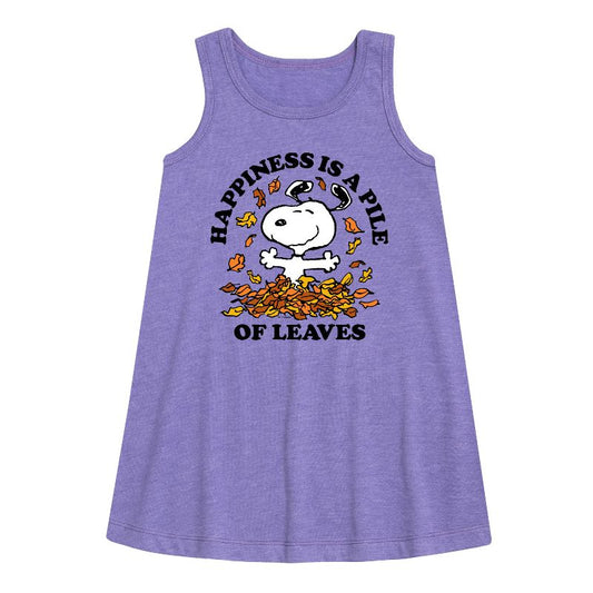 Girls' - Peanuts - Happiness Is A Pile Of Leaves Graphic Sleeveless Aline Dress