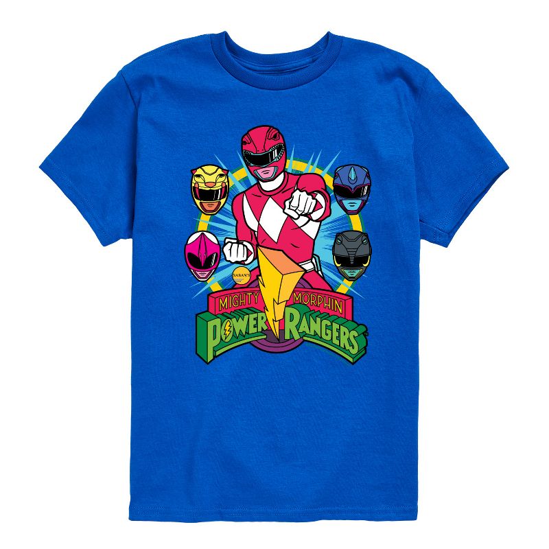 Boys' - Power Rangers - Red Ranger With Faces- Boy's Short Sleeve Tee Short Sleeve Graphic T-Shirt