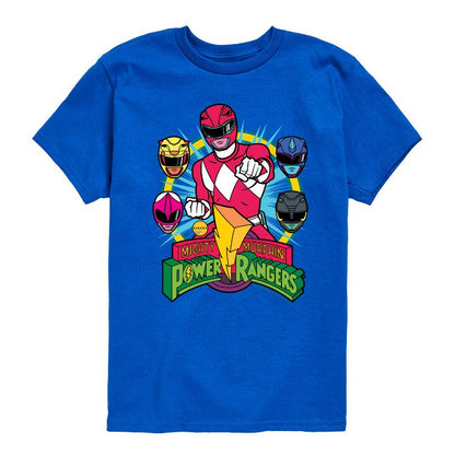 Boys' - Power Rangers - Red Ranger With Faces- Boy's Short Sleeve Tee Short Sleeve Graphic T-Shirt