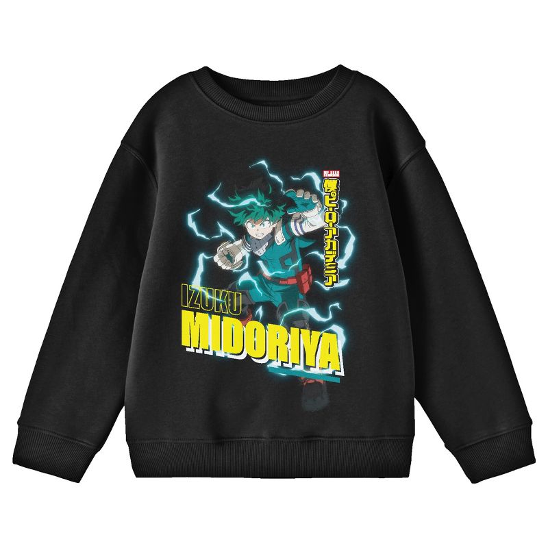 My Hero Academia Izuku Midoriya Crew Neck Long Sleeve Youth Black Sweatshirt