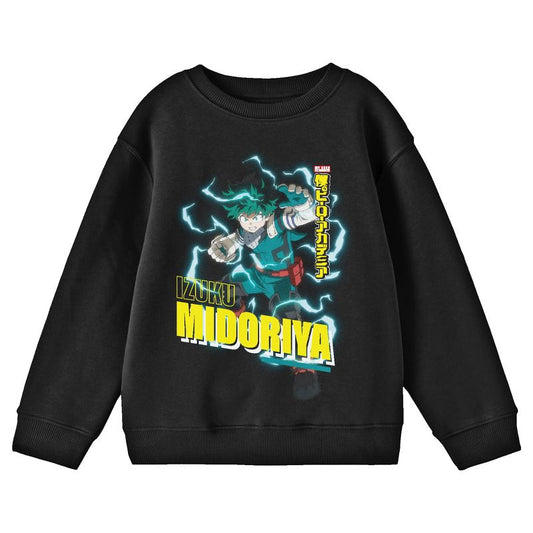 My Hero Academia Izuku Midoriya Crew Neck Long Sleeve Youth Black Sweatshirt