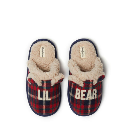 Dearfoams Kids Lil Bear Plaid Scuff House Slipper