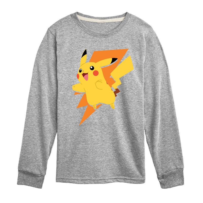 تي شيرت جرافيكي بأكمام طويلة مطبوع عليه صورة بوكيمون بيكاتشو ثاندر بولت للأولاد