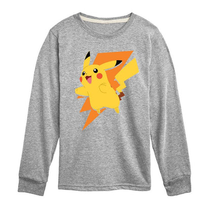تي شيرت جرافيكي بأكمام طويلة مطبوع عليه صورة بوكيمون بيكاتشو ثاندر بولت للأولاد