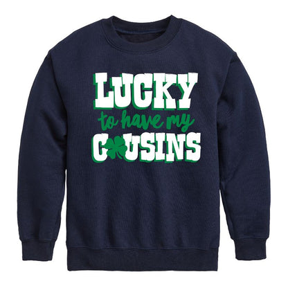 Boys' - Instant Message - St. Patrick's Day Lucky to Have My Cousins Graphic Long Sleeve Fleece Sweatshirt