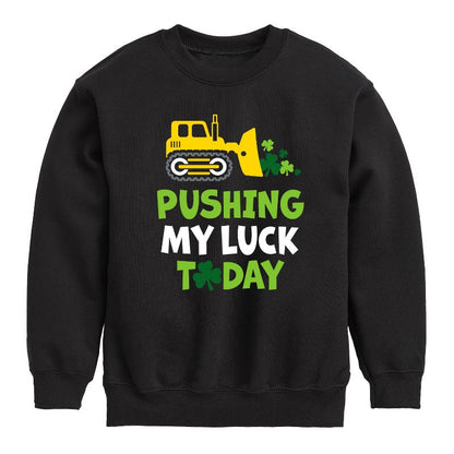 Boys' - Instant Message - St. Patrick's Day Pushing My Luck Today Graphic Long Sleeve Fleece Sweatshirt