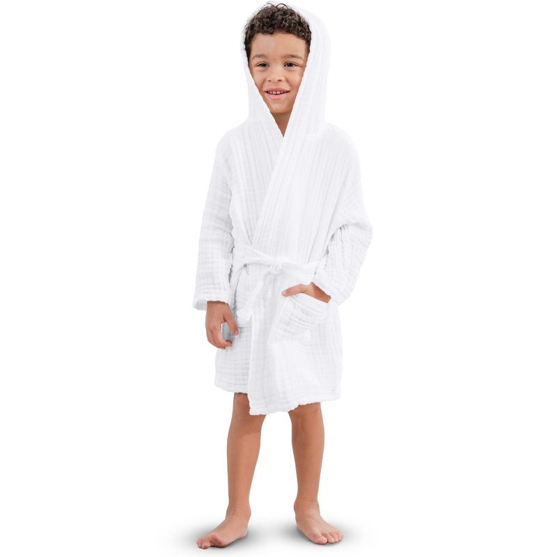 Muslin Bath Robe for Kids 100% Cotton, 4-Layer Absorbent Muslin Fabric By Comfy Cubs