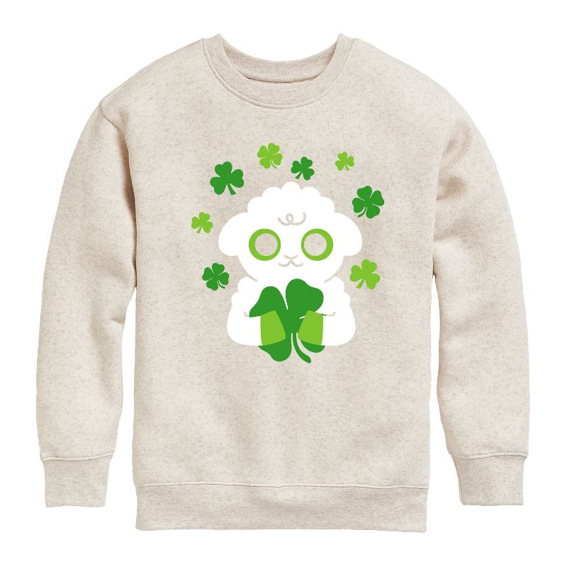 Boys' - Instant Message - St. Patrick's Day Sheep Holding a Shamrock Graphic Long Sleeve Fleece Sweatshirt