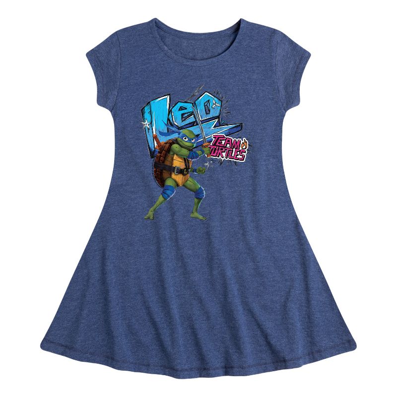Girls' - Teenage Mutant Ninja Turtles - Leonardo AKA Leo Fit & Flair Cap Sleeve Dress