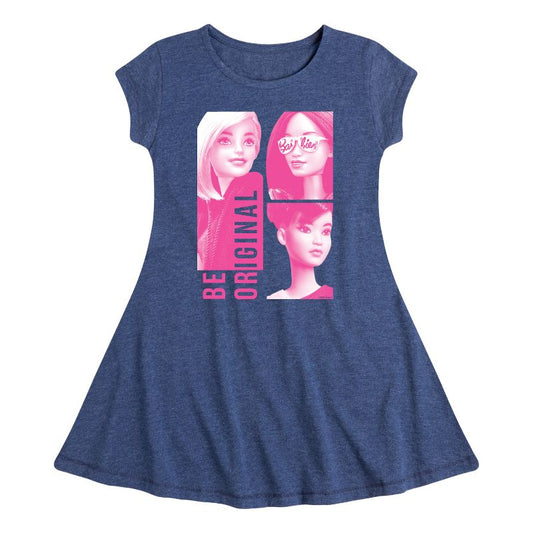 Girls' - Barbie - Be Original Squares Fit & Flair Cap Sleeve Dress