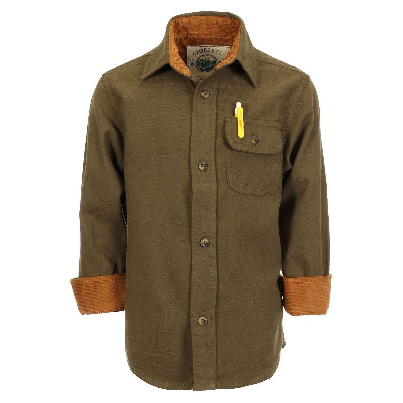 Gioberti Boy's Single Pocket Flannel Shirt with Corduroy Contrast (Part 2)