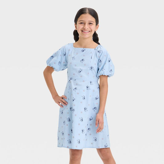 Girls' Bluey Square Neck All Over Print Dress - Blue