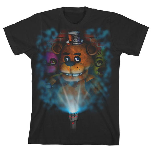 تي شيرت أسود للأولاد بشخصيات لعبة Five Nights at Freddy's Flashlight