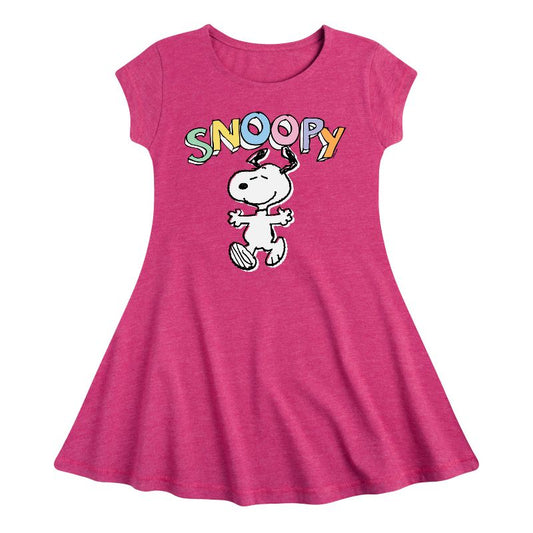 فستان سنوبي سكيتش فيت آند فلاير بأكمام قصيرة للبنات - بينتس