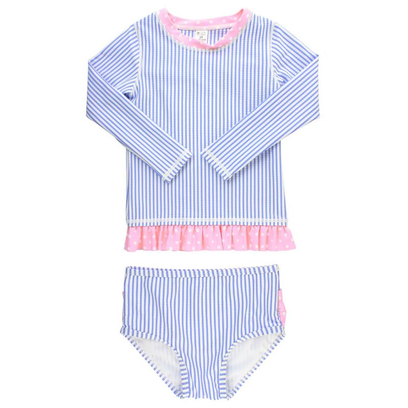 RuffleButts Toddler Girls UPF50+ Seersucker Long Sleeve Rash Guard Bikini