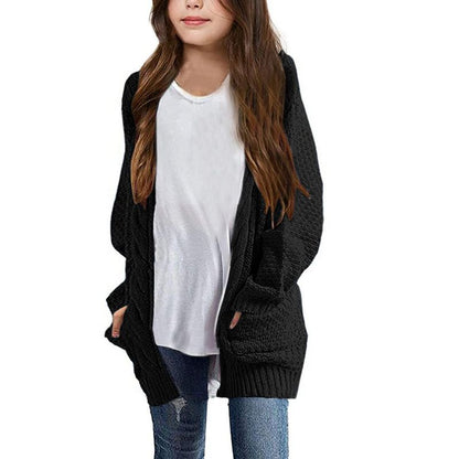 Girls Long Sleeve Cardigan Sweaters Open Front Cable Knit Chunky Cardigans Kids Oversized Cute Outerwear Coat