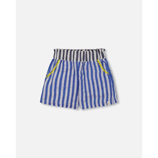 Deux par Deux Girl Seersucker Short Blue and White Striped