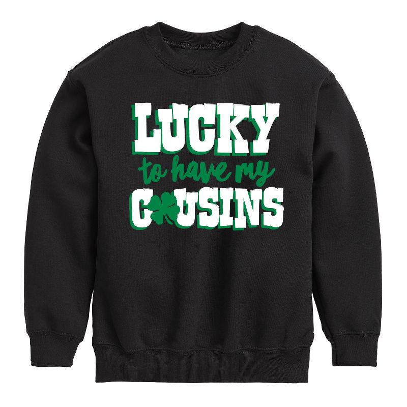 Boys' - Instant Message - St. Patrick's Day Lucky to Have My Cousins Graphic Long Sleeve Fleece Sweatshirt