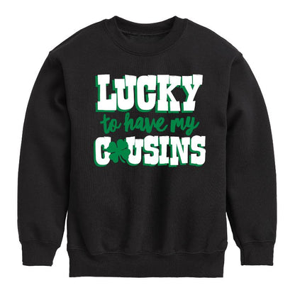Boys' - Instant Message - St. Patrick's Day Lucky to Have My Cousins Graphic Long Sleeve Fleece Sweatshirt