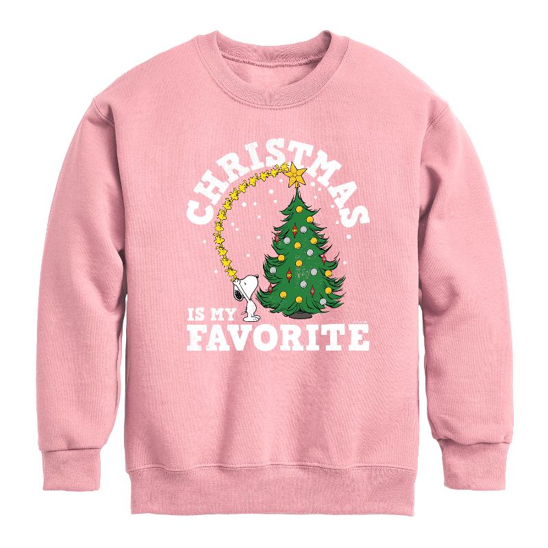 Boys' - Peanuts - Christmas Is My Favorite Graphic Long Sleeve Fleece Sweatshirt