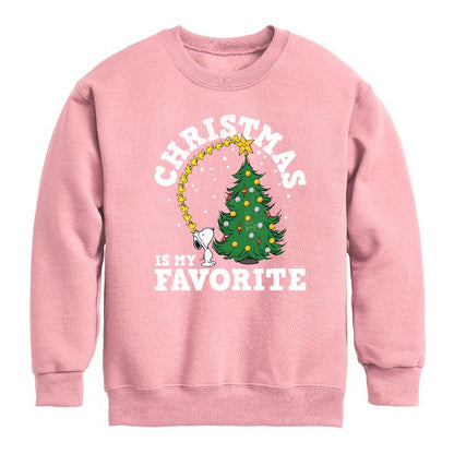Boys' - Peanuts - Christmas Is My Favorite Graphic Long Sleeve Fleece Sweatshirt
