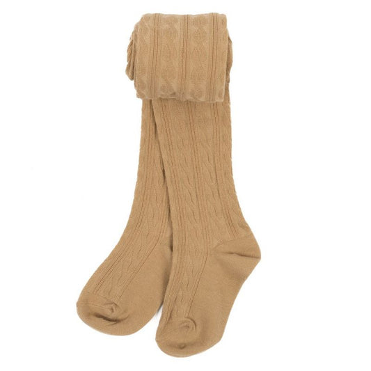 Leveret Girls Neutral Solid Color Cable Knit Tights