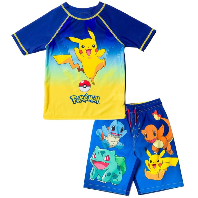 Pokemon UPF 50+ Rash Guard and Swim Trunks Outfit Set Little Kid to Big Kid