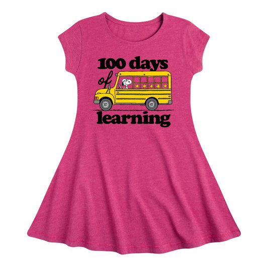 Girls' - Peanuts - 100 Days Of Learning Fit & Flair Cap Sleeve Dress