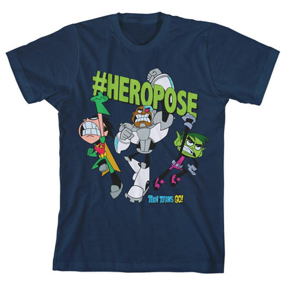 Teen Titans Go #HeroPose Youth Navy Blue Graphic Tee